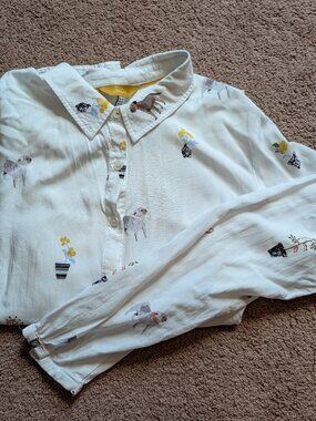 Joules dog flower button down shirt 100% vicose size 10